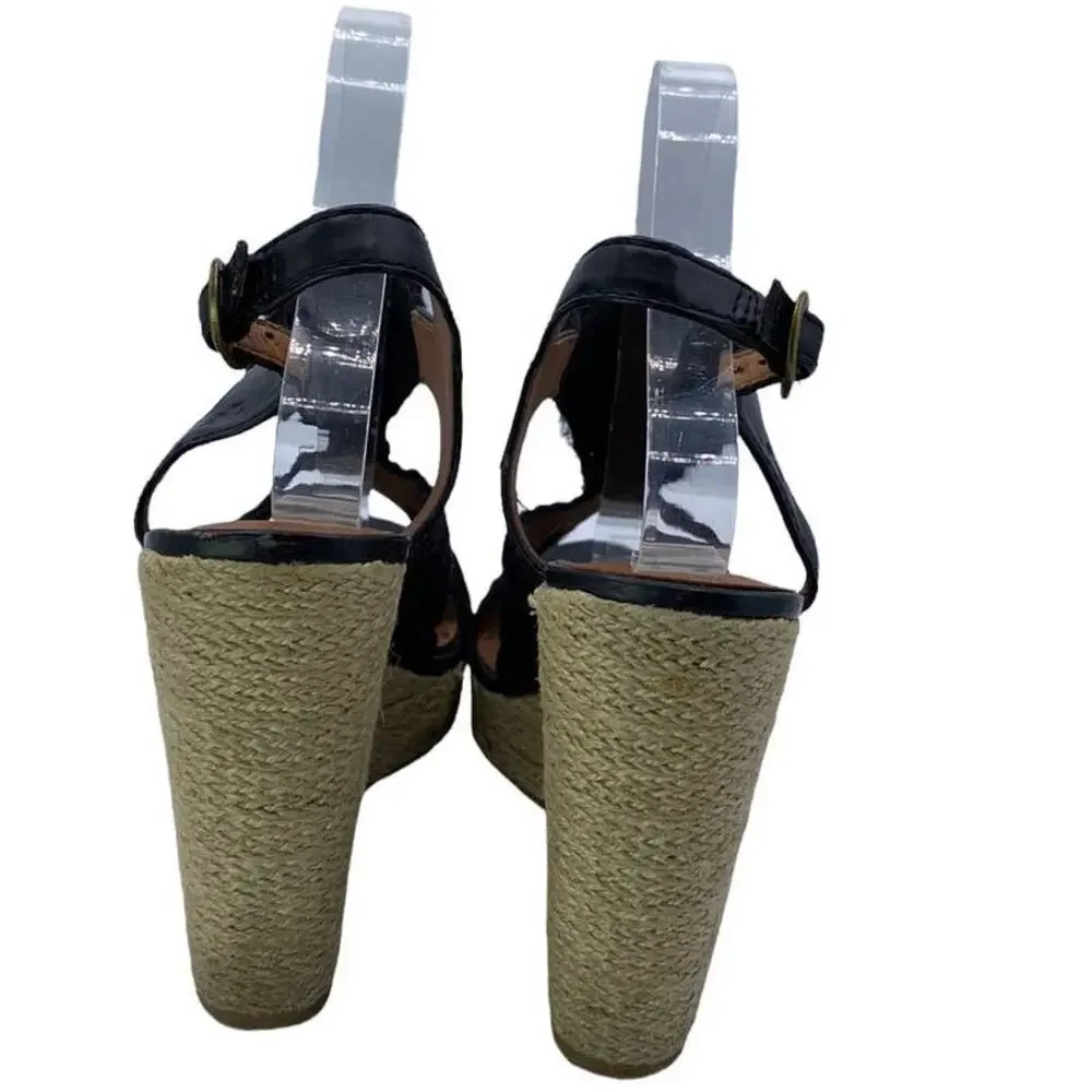 Lucky Brand Ridgeview Rita Black Macrame Lace Platform Wedge Sandals 8M Box